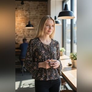 Forever 21 Floral Bell Sleeve Boho Blouse